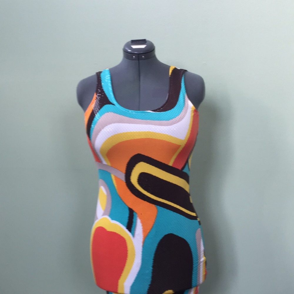 Poetry Multi Color Sequin Tunic Tank Top